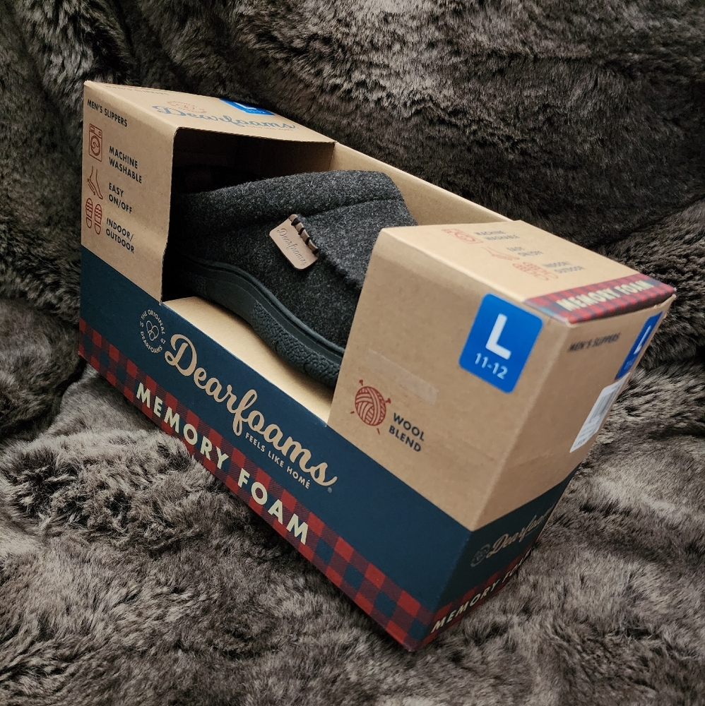 NEW!! Dearfoams Men's Clog Style Memory Foam Slippers Wool Blend